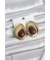 Pirinç Gold Renk Kahverengi Taşlı Damla Model Vintage Kadın Küpe
