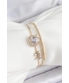 Pirinç Gold Renk Kalpli Zirkon Taşlı Kadın Bileklik