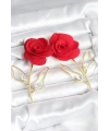 Pirinç Gold Renk Kırmızı Gül Model Kadın Küpe