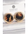 Pirinç Gold Renk Leopar Desen Daire Model Kadın Küpe