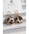 Pirinç Gold Renk Leopar Desenli Daire Model Kadın Küpe