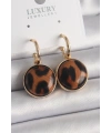 Pirinç Gold Renk Leopar Desenli Daire Model Kadın Küpe