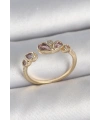 Pirinç Gold Renk Pembe Damla Zirkon Taşlı Ayarlanabilir Kadın Yüzük