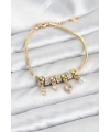 Pirinç Gold Renk Pembe Kalp Charmlı Kadın Bileklik