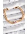 Pirinç Gold Renk Pembe Kare Zirkon Taşlı VIP Seri Kadın Bileklik