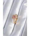 Pirinç Gold Renk Pembe Zirkon Taş Kalp Charm Model Kadın Yüzük