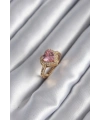 Pirinç Gold Renk Pembe Zirkon Taşlı Charm Kalp Model Kadın Yüzük
