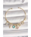 Pirinç Gold Renk Sallantı Zirkon Taşlı AYıcık Figür Kalp Detay Charm Kadın Bileklik