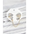 Pirinç Gold Renk Uzay Model Zincir Bağlantılı Ear Cuff Küpe Seti