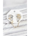 Pirinç Gold Renk Yıldız Model Zincir Bağlantılı Ear Cuff Küpe Seti