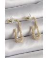 Pirinç Gold Renk Zirkon Taşlı Çengelli İğne Model Kadın Küpe