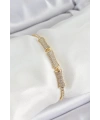 Pirinç Gold Renk Zirkon Taşlı Kemik Model Kadın Bileklik