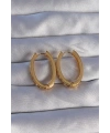 Pirinç Gold Renk Zirkon Taşlı Oval Model Küpe
