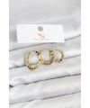 Pirinç Gold Renk Zirkon Taşlı Petek Halka Model YSX Trio Küpe Seti