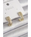 Pirinç Gold Renk Zirkon Taşlı Yarım Halka Model Kadın Küpe