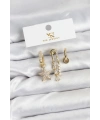 Pirinç Gold Renk Zirkon Taşlı Yıldız Vintage Model YSX Trio Küpe Seti