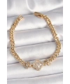 Pirinç Gold Renk Zirkon Taşlı Yonca Figür Zincir Model Kadın Bileklik