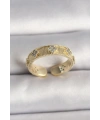 Pirinç Gold Renk Zirkon Taşlı Yonca İşlemeli Ayarlanabilir Yüzük