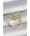 Pirinç Gold Renk Zirkon Taşlı Yonca Model Ayarlanabilir Kadın Yüzük