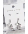 Pirinç Gümüş Renk Sallantılı Zirkon Taşlı Damla Model 3 Çift Kadın Küpe Seti