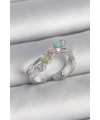 Pirinç Gümüş Renk Zirkon Taş Detaylı Renkli Mineli Ayarlanabilir Kadın Yüzük