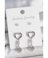 Pirinç Gümüş Renk Zirkon Taş Detaylı Sallantı Model 2 Çift Kadın Küpe Seti