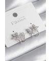 Pirinç Gümüş Renk Zirkon Taşlı Çiçek Model Kadın Küpe