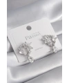 Pirinç Gümüş Renk Zirkon Taşlı Çiçek Model Sallantı Detay Kadın Küpe