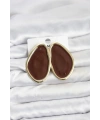 Pirinç Kahverengi Mineli Damla Model Vintage Plaka Kadın Küpe