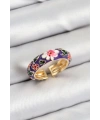 Pirinç Mor Mineli Çiçek Motifli Gold Renk Ayarlanabilir Kadın Yüzük