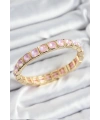 Pirinç Pembe Zirkon Taşlı Kare Model Gold Renk Lastikli Kadın Bileklik