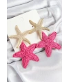 Pirinç Sallantılı Pembe Deniz Yıldızı Model Gold Renk Hasır Küpe