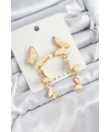 Pirinç Sedef Sallantılı Mermer Desenli Kelebek Model Gold Renk Vintage Kadın Küpe