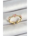 Pirinç Sıralı Kalp Figürlü Zirkon Taşlı Gold Renk Ayarlanabilir Kadın Yüzük