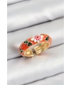 Pirinç Turuncu Mineli Çiçek Motifli Gold Renk Ayarlanabilir Kadın Yüzük