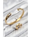 Pirinç Zirkon Taşlı Ayrık Model Gold Renk Bileklik Yüzük Set