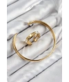 Pirinç Zirkon Taşlı Ayrık Model Gold Renk Bileklik Yüzük Set