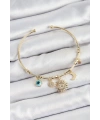 Pirinç Zirkon Taşlı Güneş Ay Nazar Model Gold Renk Charm Bileklik
