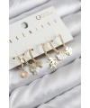 Pirinç Zirkon Taşlı Hello Kity Ve Yonca Model Gold Renk 6lı Küpe Set
