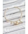 Pirinç Zirkon Taşlı İstiridye Ve Deniz Yıldızı Model Gold Renk Charm Bileklik