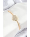 Pirinç Zirkon Taşlı Kalp Model Gold Renk Asansörlü Kadın Bileklik