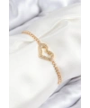 Pirinç Zirkon Taşlı Kalp Model Gold Renk Asansörlü Kadın Bileklik