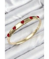 Pirinç Zirkon Taşlı Kırmızı Kalp Model Gold Renk Kadın Kelepçe