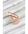 Pirinç Zirkon Taşlı Kırmızı Turuncu Pembe Sıkıştırma Sağ Kıkırdak Gold Renk Kadın Küpe