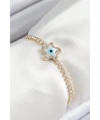 Pirinç Zirkon Taşlı Nazar Yıldız Model Gold Renk Asansörlü Kadın Bileklik