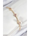 Pirinç Zirkon Taşlı Pembe Kalp Model Gold Renk Kadın Bileklik
