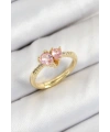 Pirinç Zirkon Taşlı Pembe Kalp Model Gold Renk Kadın Yüzük