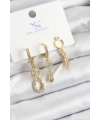 Pirinç Zİrkon Taşlı Sallantılı Model Gold Renk 3lü Kadın Küpe
