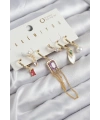 Pirinç Zirkon Taşlı Sallantılı Ve İncili Gold Renk 6lı Küpe Set