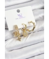 Pirinç Zİrkon Taşlı Sallantılı Yıldız Model Gold Renk 3lü Kadın Küpe